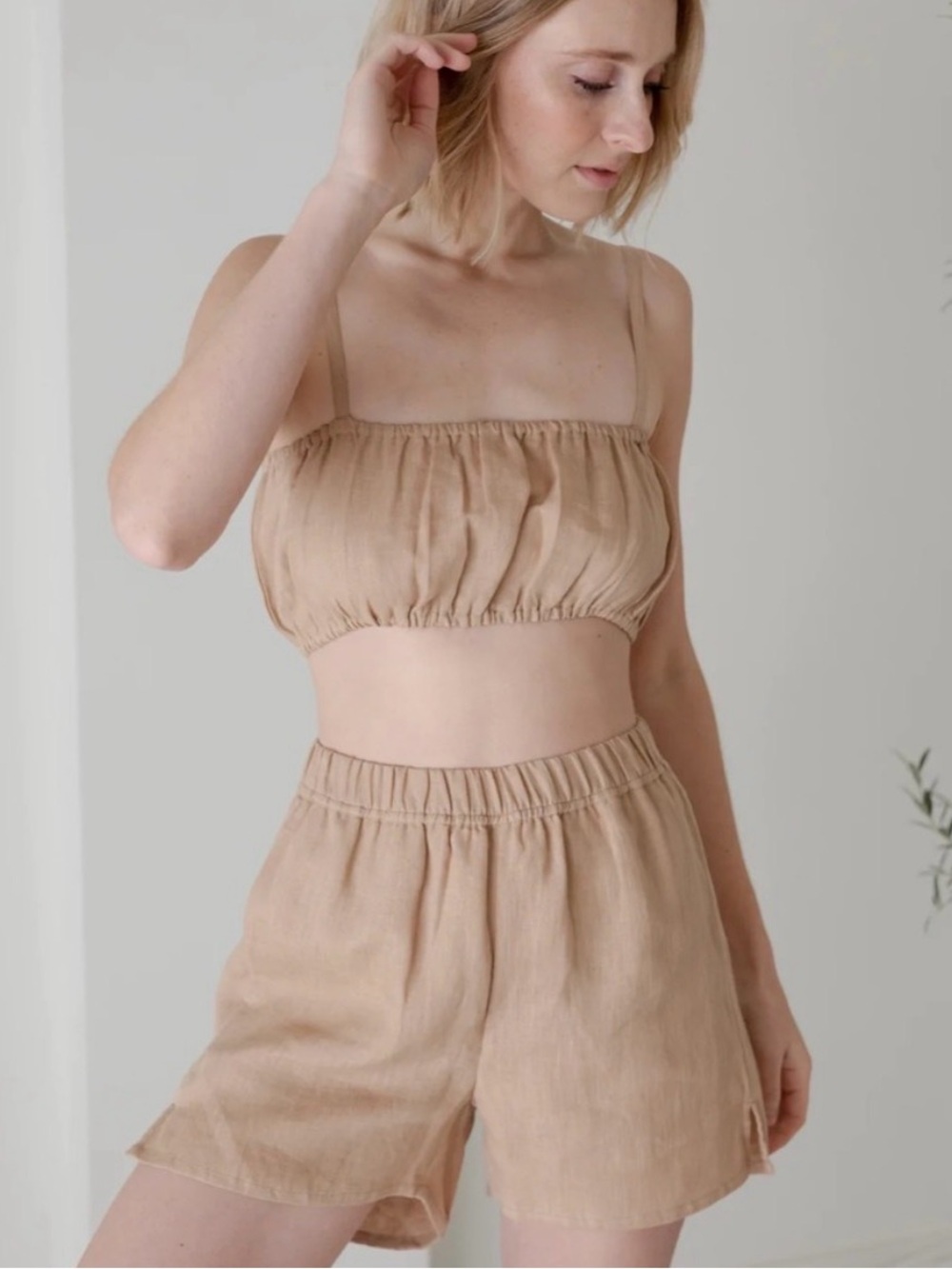Laude the Label 100% organic linen crop top bralette natural beige